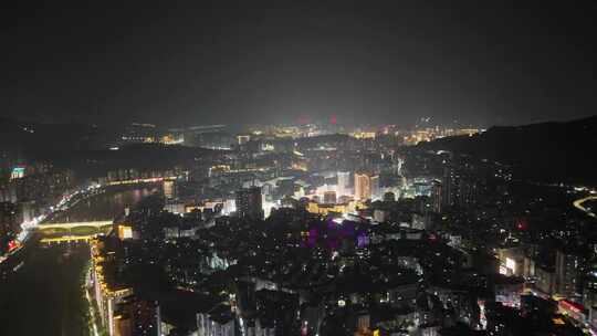 四川达州城市大景夜景灯光航拍