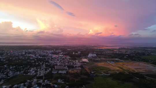 广西湛江海边夕阳落日上升航拍4K