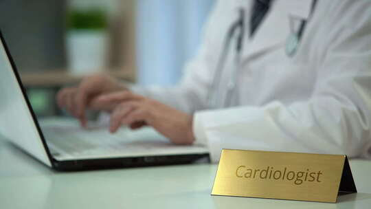 临床笔记本电脑上的心脏病专家打字报告，现