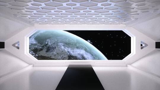 高科技太空舱和舷窗地球人造卫星C4D动画