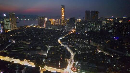 航拍厦门城市夜景