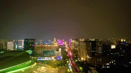 杭州西湖区黄龙路天目山路夜晚夜景高楼大厦