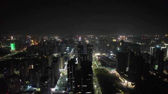 广东湛江城市夜景灯光交通航拍