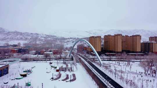 阿勒泰市 城市航拍4k 新疆 冬季视频素材模板下载