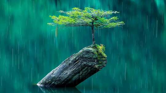 意境-雨中的小树