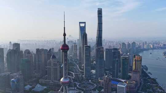 上海航拍陆家嘴城市地标日出