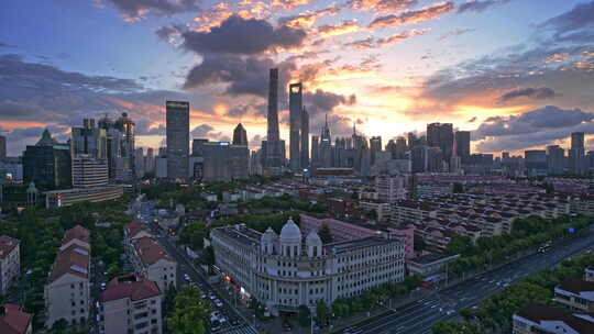 上海晚霞 陆家嘴夜景 金融城 城市晚霞