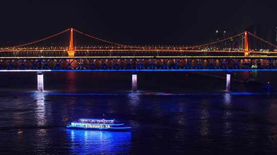 长江大桥鹦鹉洲大桥夜景航拍