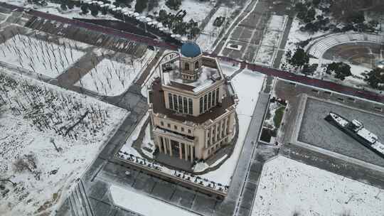 武汉横渡长江博物馆雪景航拍