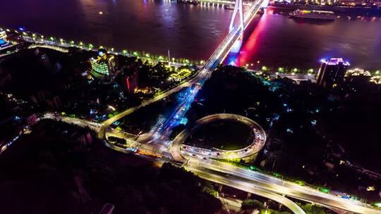 重庆内环高速立交桥梁车流夜景延时视频素材模板下载