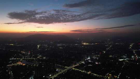 广东江门日落晚霞夜幕降临航拍