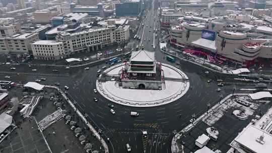 西安钟楼雪景视频素材模板下载