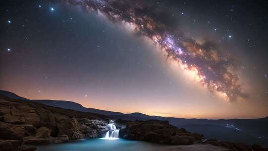 山间瀑布星空夜景