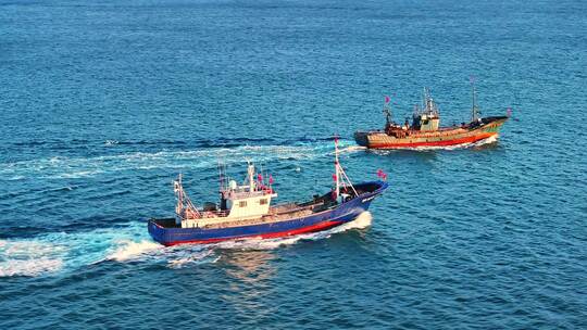 海上渔船青岛渔船航拍