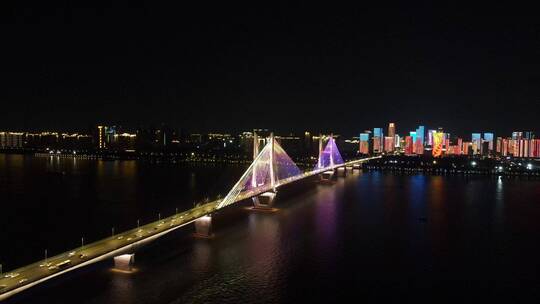 湖北武汉长江二桥交通夜景航拍