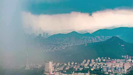 济南千佛山雨中航拍移动延时