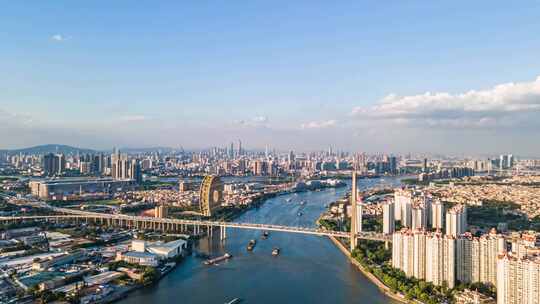 广州圆大厦和东沙大桥延时摄影航拍4k