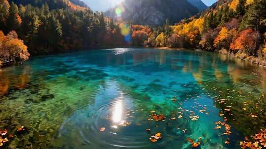 九寨沟秋季湖泊自然风光