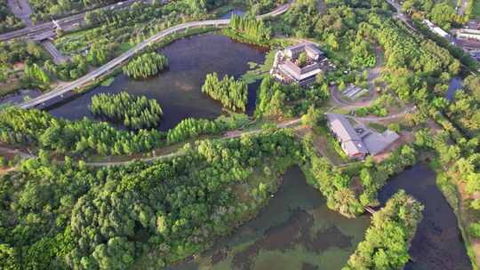 成都白鹭湾湿地公园和城市绿道白昼航拍实时