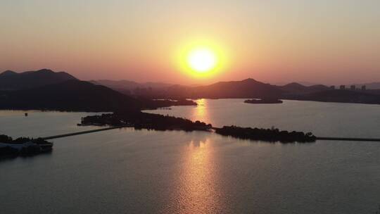 航拍徐州云龙湖景区夕阳落日