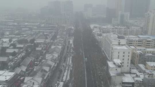 河南南阳人民路冬季雪景航拍