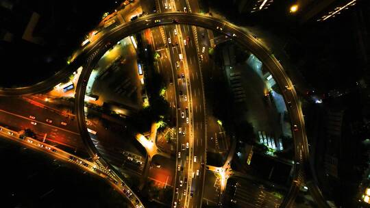 4K俯拍城市高架桥夜景交通视频