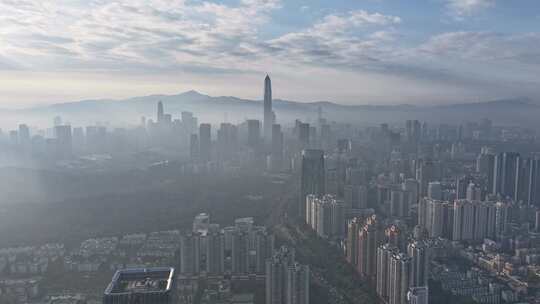 深圳福田清晨平流雾日出航拍