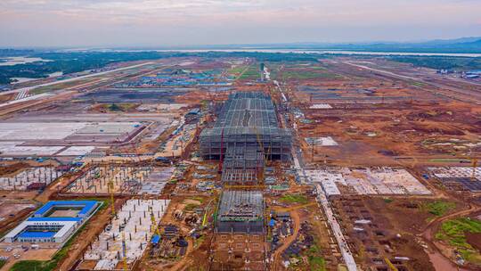 航拍延时建设鄂州花湖机场鄂州顺丰货运机场