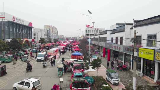 对联年集大集乡村集市航拍