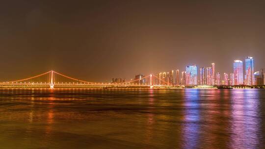 武汉鹦鹉洲大桥夜景延时摄影