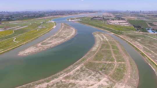 4K航拍正定新区滹沱河湿地公园藁城段