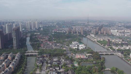 航拍江苏泰州城市建筑景观天际线