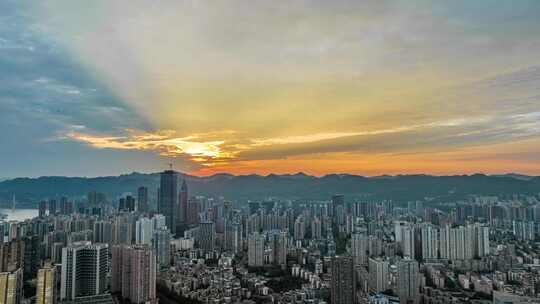 重庆城市日出日落夜景航拍延时