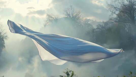 飘动的白色布料自然风光