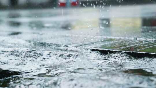 石板老街雨滴特写升格