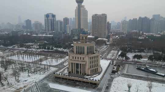 武汉横渡长江博物馆雪景航拍