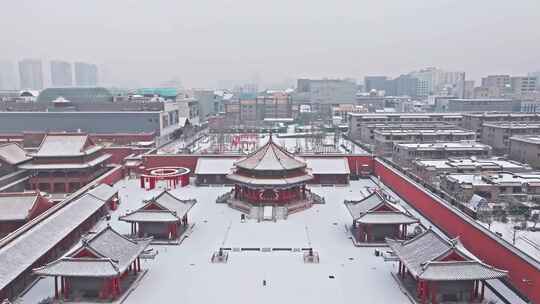 辽宁沈阳故宫雪后古建筑群全景航拍