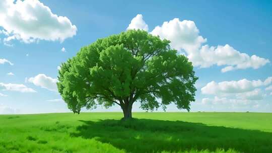 草原上的独棵绿树一棵参天大树孤独