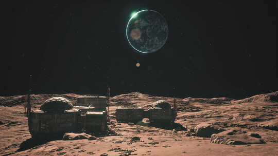 带空间站的月球表面