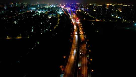 杭州钱塘江江景江东大桥城市夜景航拍