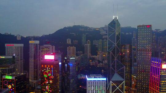 航拍香港夜景城市风光