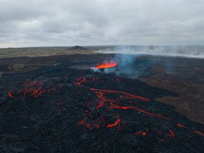 火山，火山，熔岩，冰岛