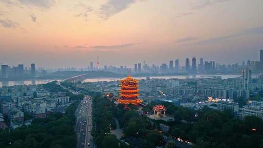 黄鹤楼 日落 夜景 灯光秀