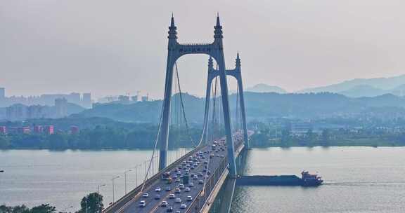 长沙湘江三汊矶大桥航拍