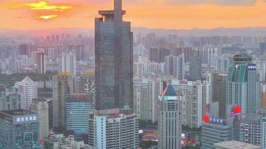 广西南宁夕阳西下东盟商务区航拍大景全景城