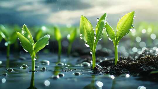 雨中蔬菜地的景象