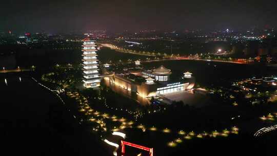 无人机航拍中国扬州大运河博物馆夜景