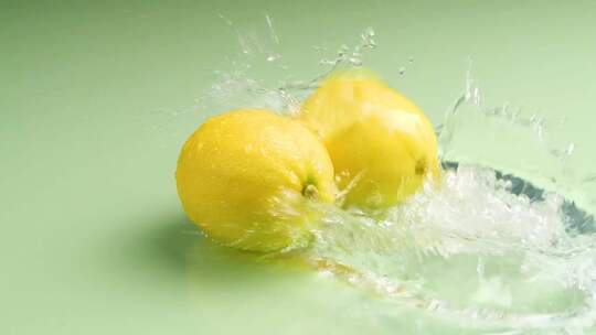 慢动作水花中的柠檬