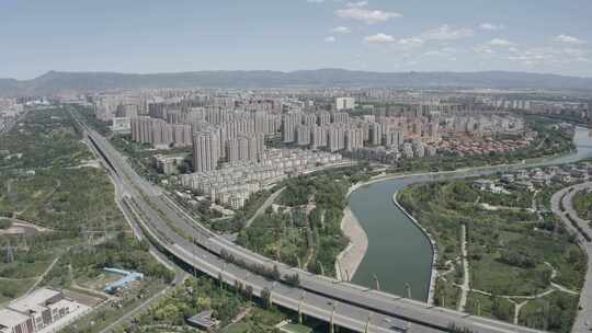 航拍内蒙古呼和浩特城市南部小黑河风景