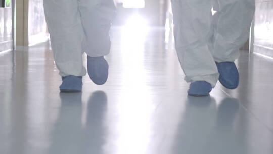 防疫人员行走日常工作防护服抗疫人员脚步